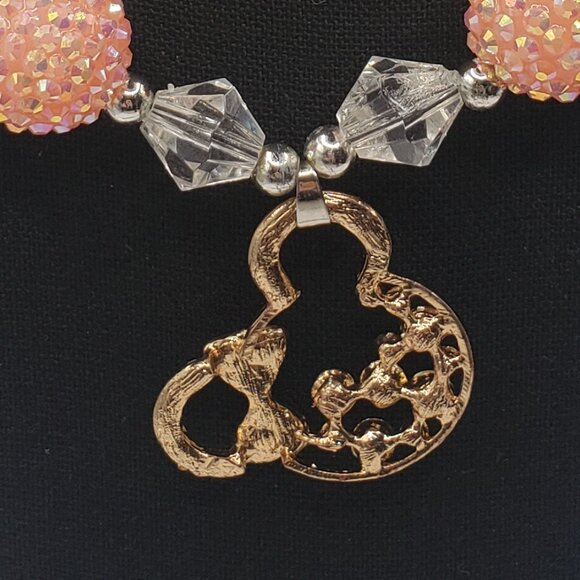 Adorable Pink Shades Bubblegum Beaded w/Gold Tone Colorful Rhinestone Necklace - Picture 11 of 13